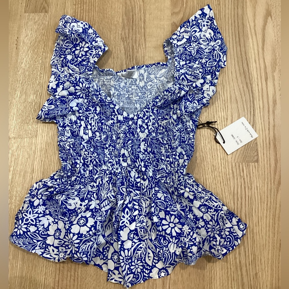 Blue and White flowy Top